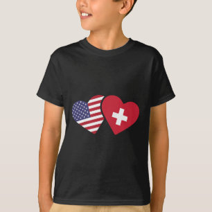 Schweiz USA Flaggen T Shirt Herz Schweiz Amerika
