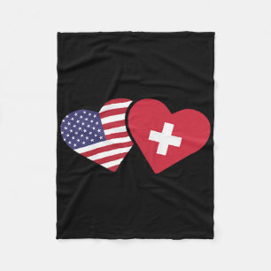 Schweiz USA Flaggen T Shirt Herz Schweiz Amerika Fleecedecke
