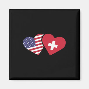 Schweiz USA Flaggen T Shirt Herz Schweiz Amerika Magnet