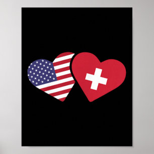 Schweiz USA Flaggen T Shirt Herz Schweiz Amerika Poster