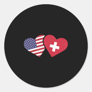 Schweiz USA Flaggen T Shirt Herz Schweiz Amerika Runder Aufkleber