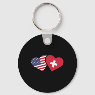 Schweiz USA Flaggen T Shirt Herz Schweiz Amerika Schlüsselanhänger