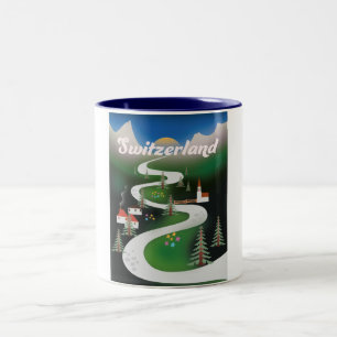 Schweiz Vintages Urlaubsplakat Zweifarbige Tasse