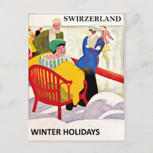 Schweiz, Winterferien, Eis, Skaten, Vintag Postkarte