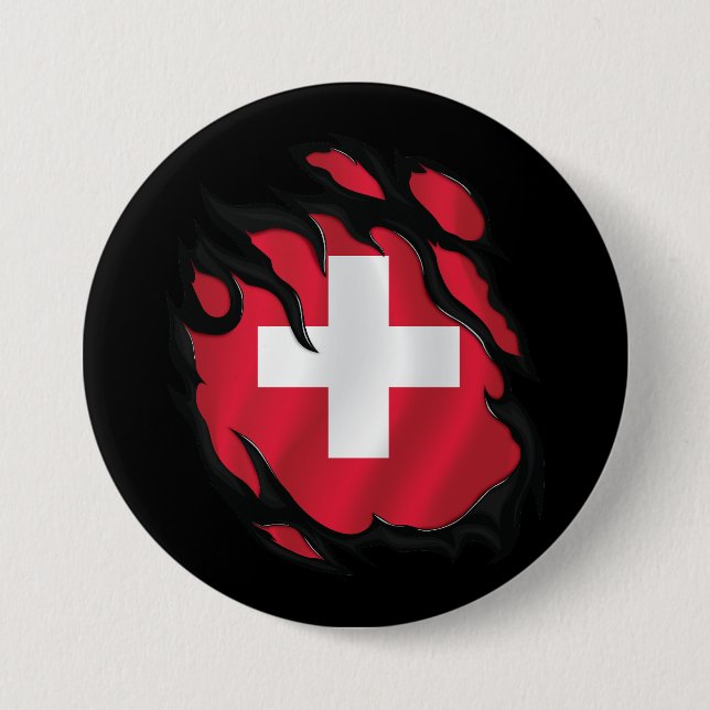 Schweiz zerrissene Flagge Button (Vorderseite)