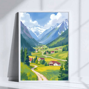 Schweizer Alpen Aquarell Berge Reise Malerei Poster