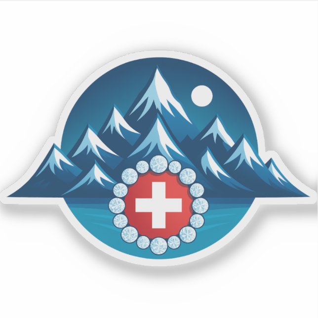Schweizer Alpen-Illustration Aufkleber (Vorderseite)