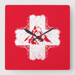 Schweizer Alpen Matterhorn - Schweiz Quadratische Wanduhr