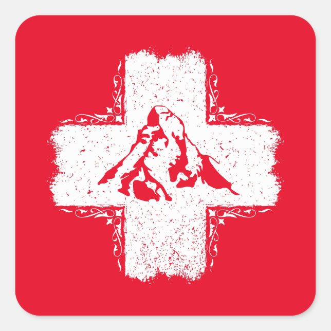 Schweizer Alpen Matterhorn - Schweiz Quadratischer Aufkleber (Vorderseite)