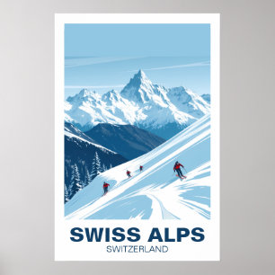 Schweizer Alpen Skifahren, Schweiz Vintage-Reiseku Poster