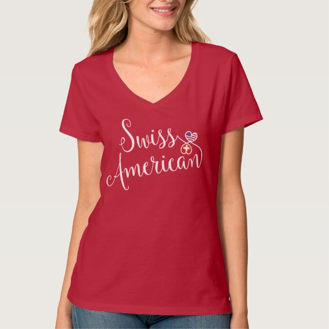 Schweizer Amerikaner Entwinted Herzen T-Shirt (Vorderseite)