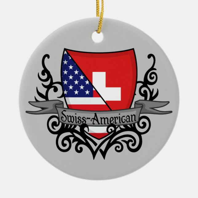 Schweizer-Amerikanische Schild-Flagge Keramikornament (Vorne)