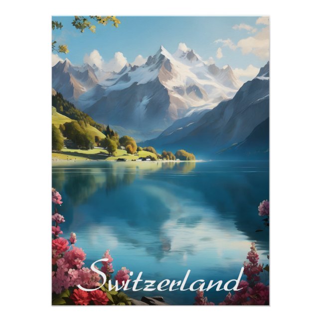 Schweizer Bergsee-Reiseposter Poster (Vorderseite)