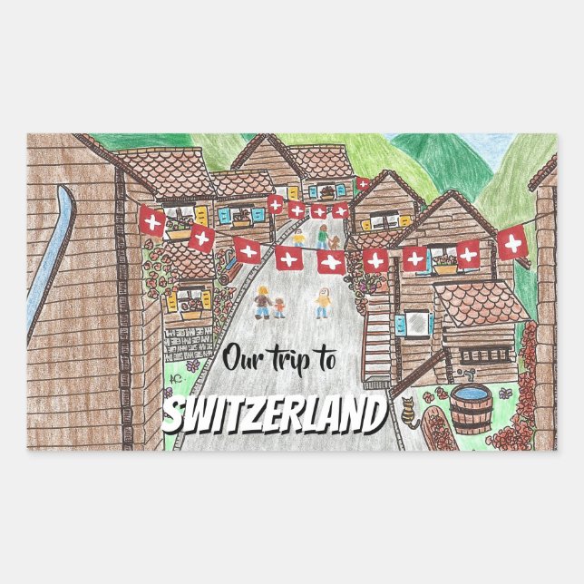 Schweizer Bergstadt Cartoon zeichnend Aufkleber (Vorderseite)