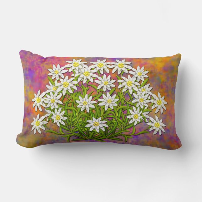 Schweizer Edelweiss Blumenlumbar-Kissen Lendenkissen (Vorderseite)