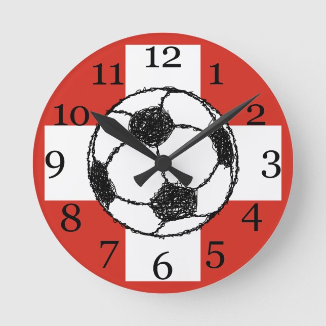 Schweizer Flagge| Fußballball Runde Wanduhr (Vorderseite)