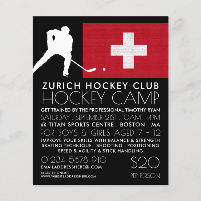 Schweizer Flagge, Hockey-Spieler, Camp-Werbe-Flyer Flyer (Vorne)