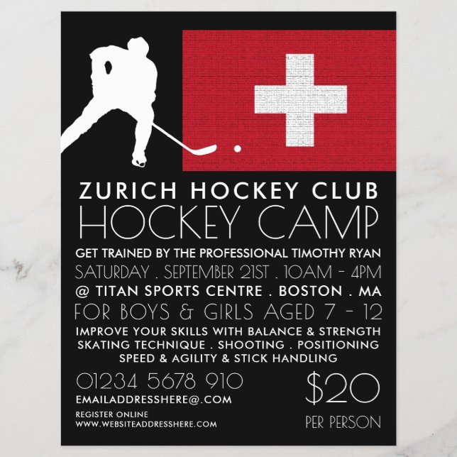 Schweizer Flagge, Hockey-Spieler, Camp-Werbe-Flyer Flyer (Vorne)