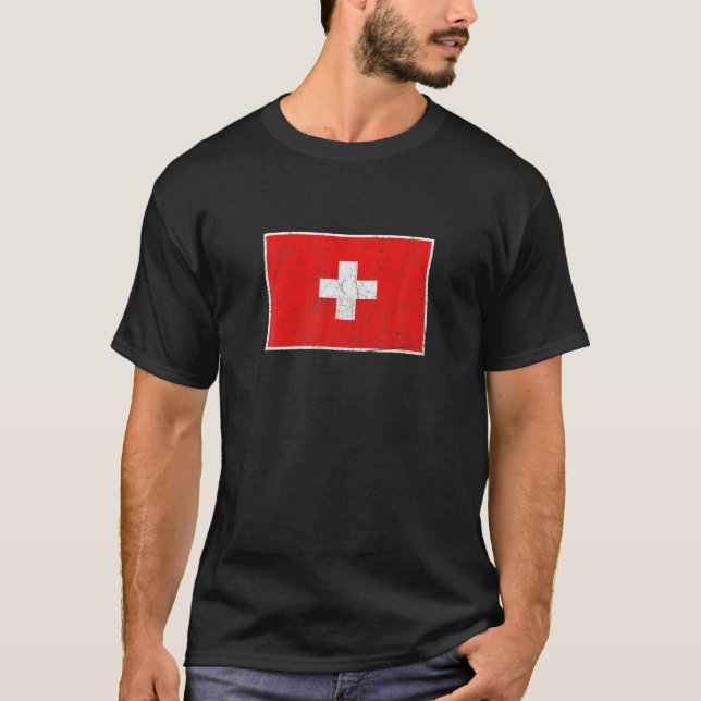 Schweizer Flagge mit Vintager Schweizer Landesfarb T-Shirt (Vorderseite)