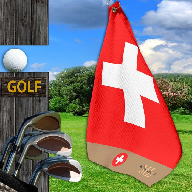 Schweizer Flagge & Schweiz, mit Monogramm / Golftü Golfhandtuch (Von Creator hochgeladen)