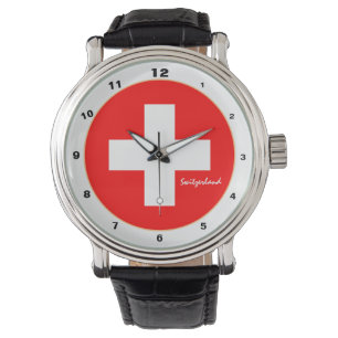 Schweizer Flagge & Schweiz trendige Mode /design Armbanduhr