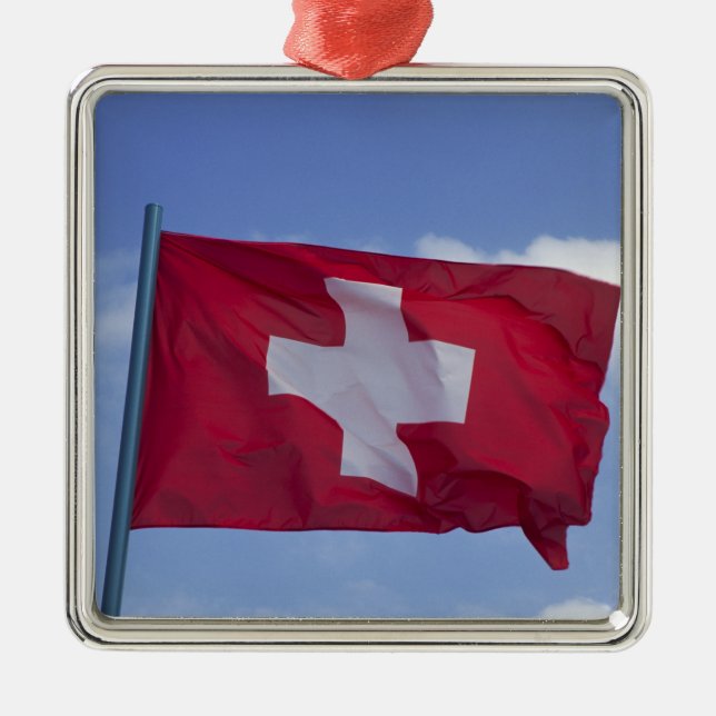 Schweizer Flagge Silbernes Ornament (Vorne)