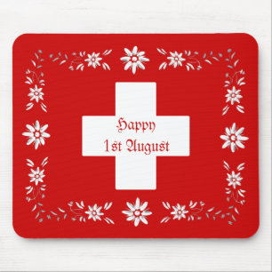 Schweizer Flagge und Edelweiß Mousepad