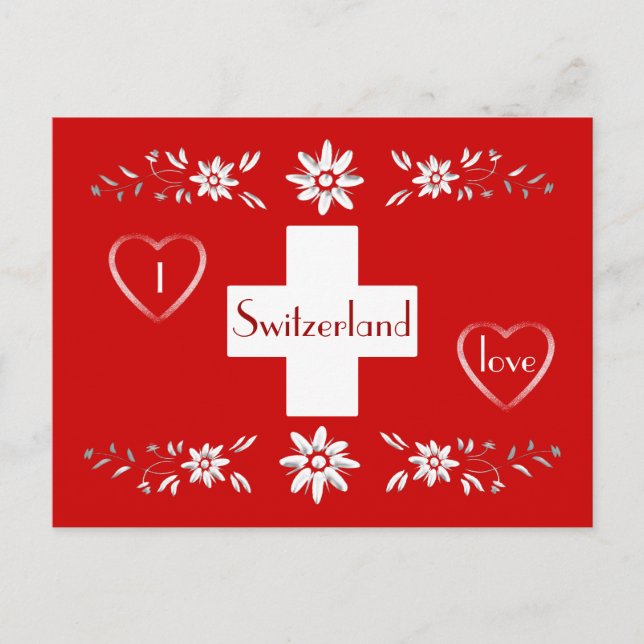 Schweizer Flagge und Edelweiß Postkarte (Vorderseite)