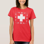 Schweizer Flagge und Edelweiß T-Shirt<br><div class="desc">Schweizer Fahne und Farben   einige stilisierte Edelweiß; nach Geschmack anpassen</div>