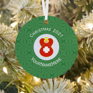 Schweizer Flagge Weihnachtsengel Name Jahr Ornament Aus Metall