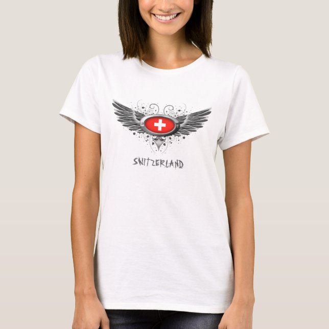 Schweizer Flaggen-Flügel T-Shirt (Vorderseite)