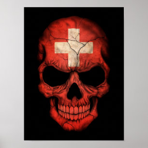Schweizer Flaggen-Schädel auf Schwarzem Poster