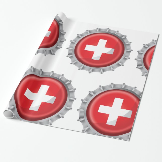 Schweizer Flaggenflaschenverschluss Rot-Weißes Kre Geschenkpapier (Ungerollt)