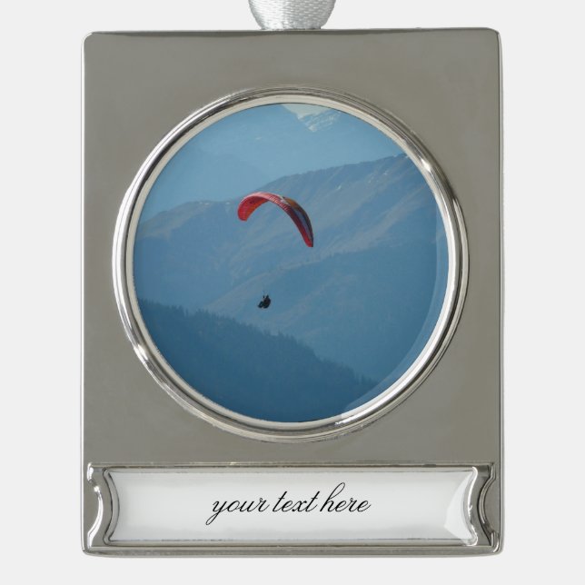 Schweizer Gleitschirmfliegen Banner-Ornament Silber (Vorderseite)