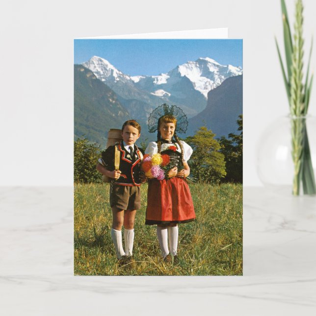 Schweizer Junge und Mädchen Karte (Vorderseite)