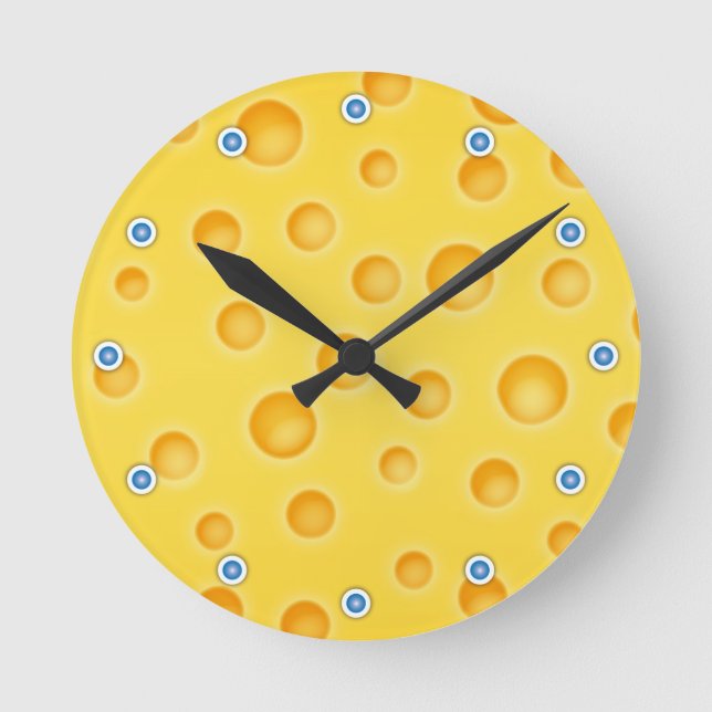 Schweizer Käse Cheezy Texturmuster Runde Wanduhr (Vorderseite)