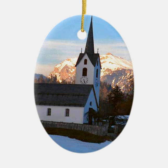 Schweizer Kirche in den Bergen Keramikornament (Vorne)