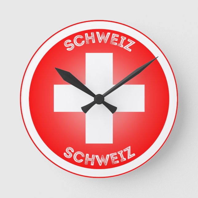 Schweizer Kreuz Schweiz Kreisform  Runde Wanduhr (Vorderseite)