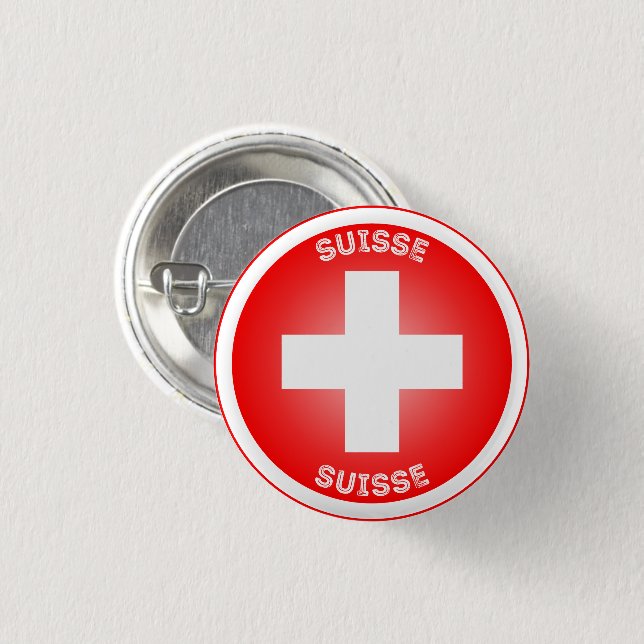 Schweizer Kreuz Suisse Kreisform Button (Vorne & Hinten)
