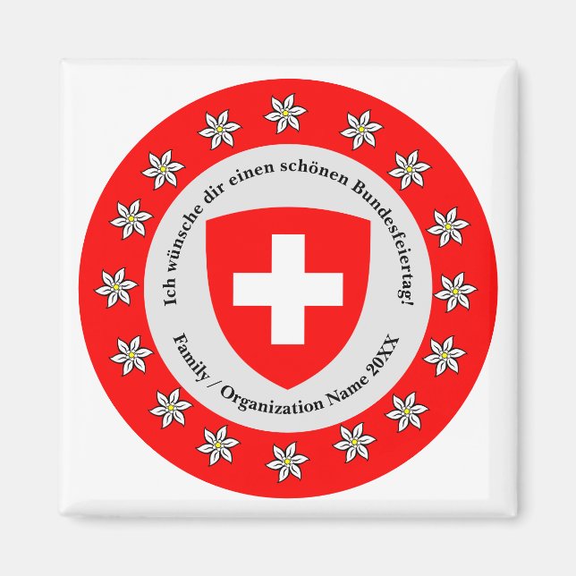 Schweizer Nationalfeiertag Schweiz Flagge Edelweis Magnet (Vorne)