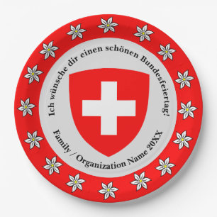 Schweizer Nationalfeiertag Schweiz Flagge Edelweis Pappteller