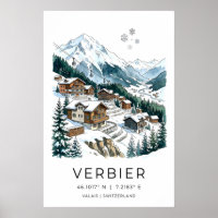Schweizer Skidorfplakat, verschneite Chalets, Seil