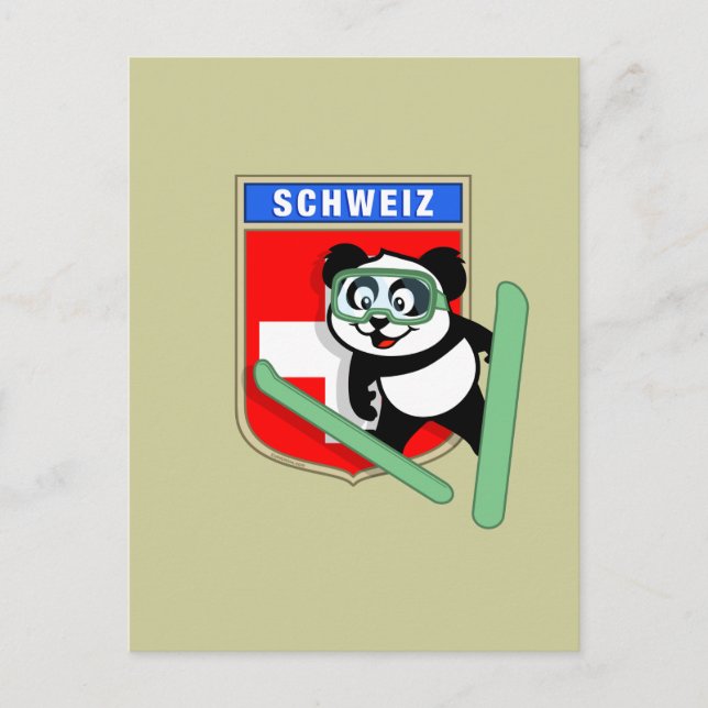 Schweizer Skisprung Panda Postkarte (Vorderseite)