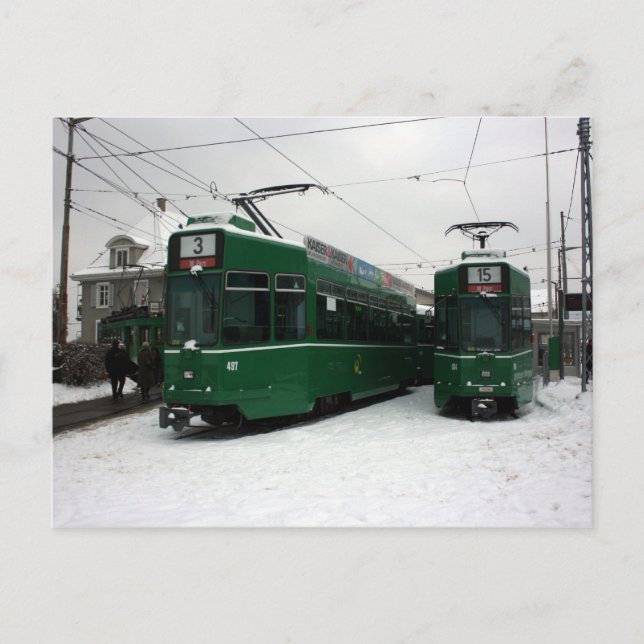 Schweizer Straßenbahnen im BVB M-Parc Depot, Basel Postkarte (Vorderseite)