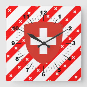Schweizer Streifenflagge Quadratische Wanduhr