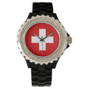 Schweizer-Uhr - die Flagge von der Schweiz Armbanduhr