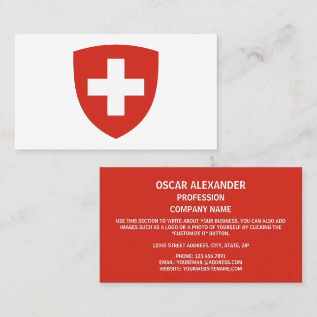 Schweizer Wappen, Flagge der Schweiz Visitenkarte (Vorne/Hinten)