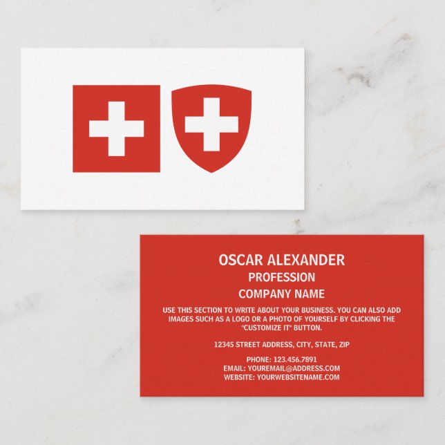 Schweizerische Flagge & Wappen, Flagge der Schweiz Visitenkarte (Vorne/Hinten)
