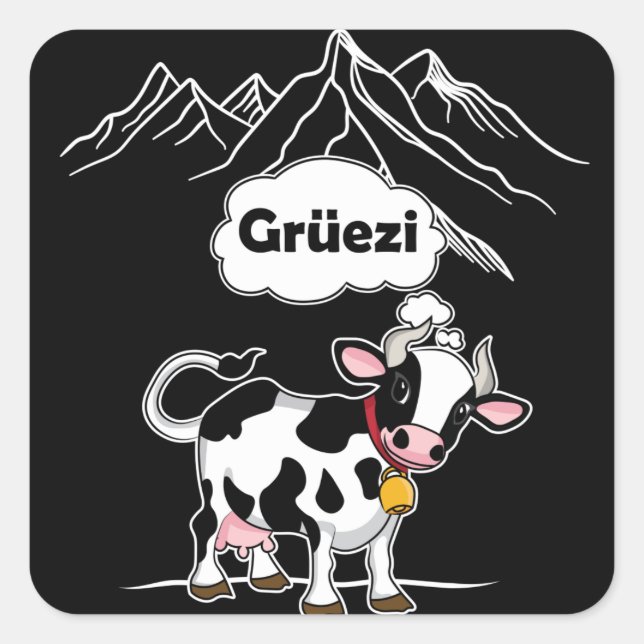 Schweizerische Kuh - Grüezi - Schweiz Reisen Quadratischer Aufkleber (Vorderseite)
