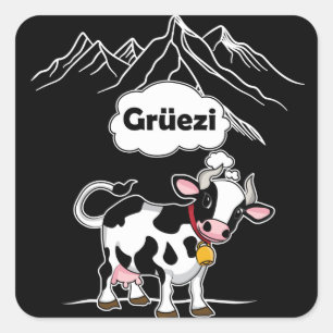 Schweizerische Kuh - Grüezi - Schweiz Reisen Quadratischer Aufkleber
